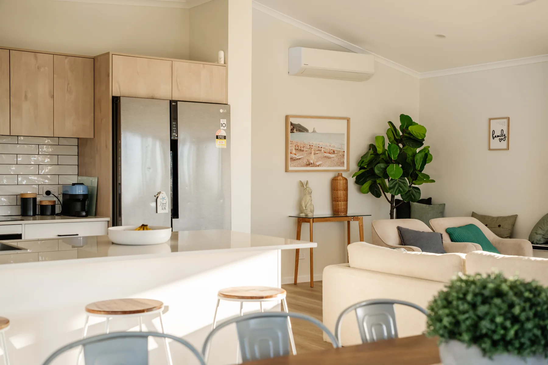 Open-plan living, dining and kitchen