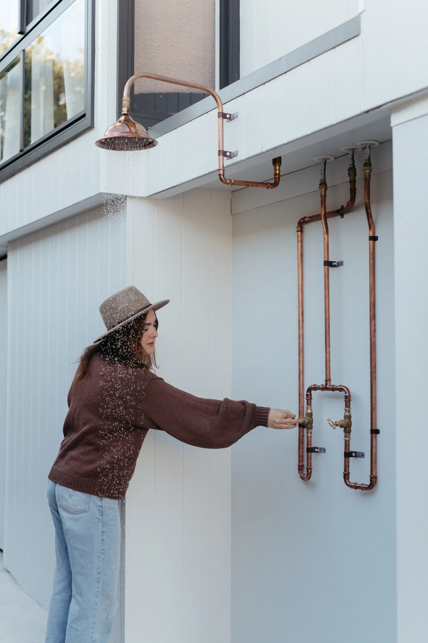Copper outdoor shower detail